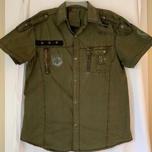 Men's Olive Green Casual Button Down Shirt